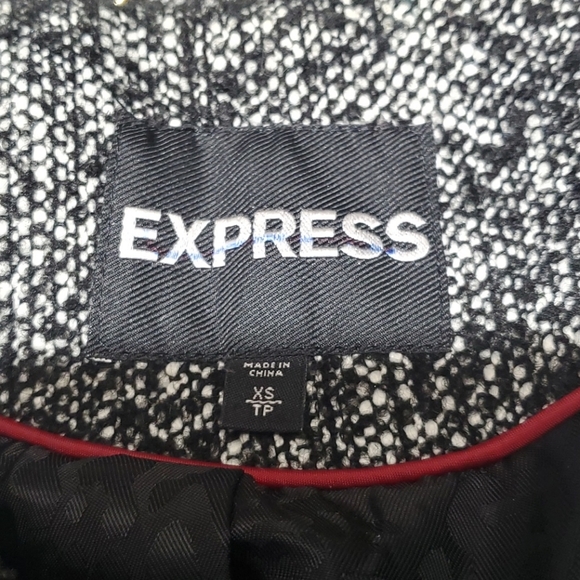 Express Double Breasted Black and White Tweed Pea Coat Size XS Bust 33 Inches - Picture 3 of 6